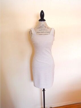 Bar III Antique White and Gray Striped Mini Tank Dress XS